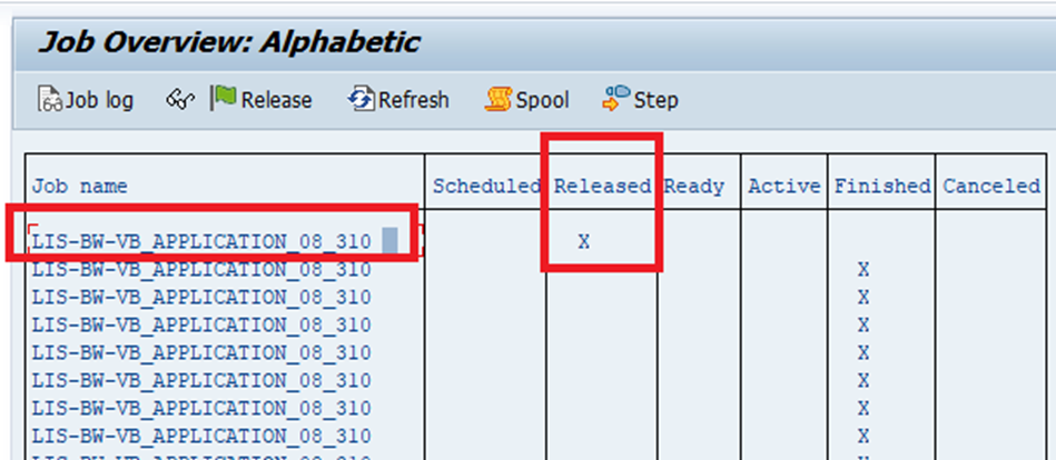 trasaction LBWE in SAP, list of Job Released "LIS-BW-VB_APPLICATION"