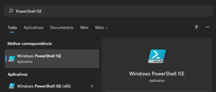 Windows PowerShell ISE, tela do menu iniciar do windows mostrando como iniciar o aplicativo do Power Shell
