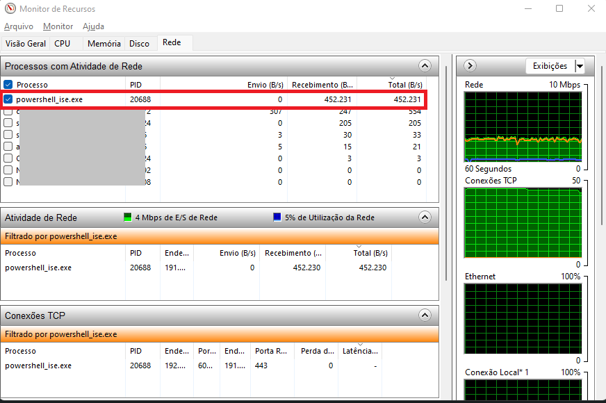 Monitor de Recursos: Conferindo andamento do download dos arquivos em massa