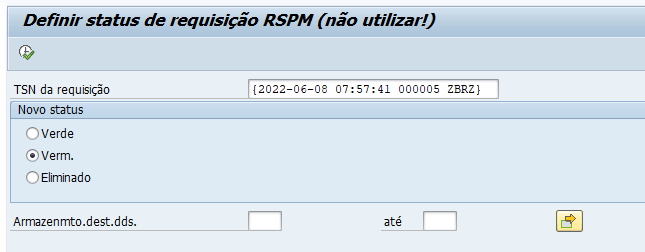 Programa RSPM_SET_REQUEST_STATUS, tela de seleção de variáveis