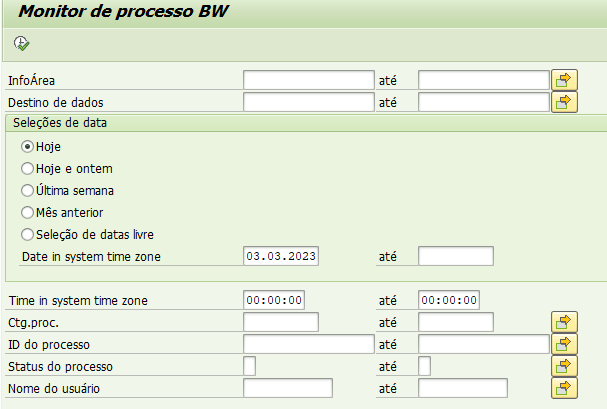 SAP BW: Tela de seleção transação RSPM_MONITOR