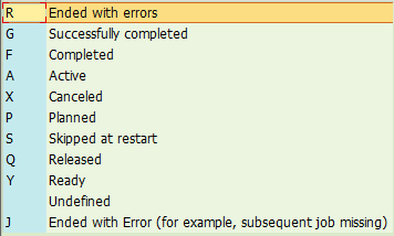 List of options to define the state of the process chain that the list of parameters in the I_STATE field means